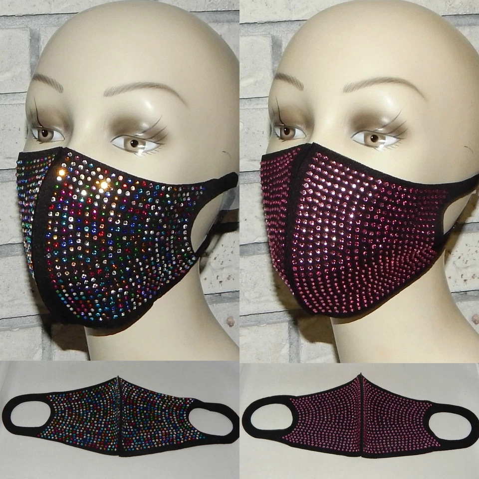 LOTE DE 2 MASCARILLAS ELÁSTICAS LAVABLES CON CUENTAS MULTICOLORES Y ROSA CLARO BLING INDIANA Foto 1 de 1