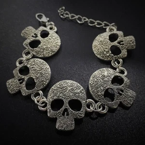 Sugar Skull Charm Link Bracelet Jewelry Fashion Goth Punk Hip Hop - Picture 1 of 5