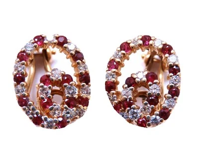 1.15ct. Natural Ruby Diamond Swirl Clip Earrings 14kt - Image 1 of 4