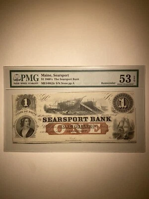 The Searsport Bank Maine $1 1860’s Remainder - Image 1 of 2