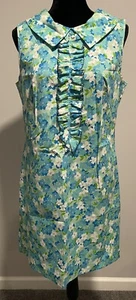 Vintage 1960’s Gaymode Penny's Blue Ruffle Floral Motif Sleeveless Shift Dress - Picture 1 of 6
