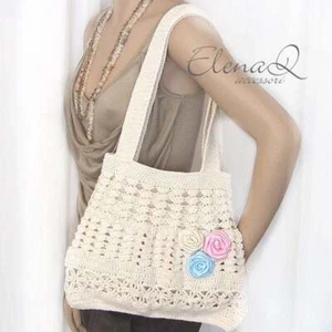 Elegant Colorful Satin Rose Cotton Bag - Crochet - Picture 1 of 1