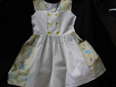 White Yellow Crane Beach Dress Pockets Size 6/7 Handmade - Image 1 of 4