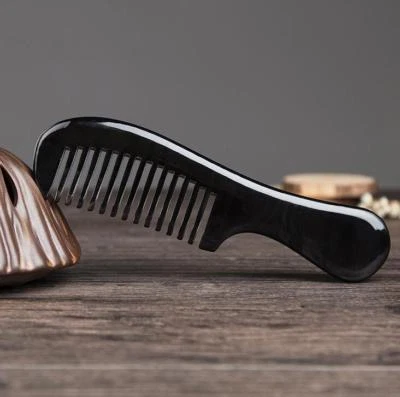 New Black buffalo Horn Comb handle Wide/Fine Toothed Comb Massage Brush - Image 1 of 4