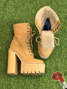 Jeffrey Campbell Boots Women 6.5 M HBIC Wheat Nubuck Shoes Platform Tan Brown - Picture 1 of 12