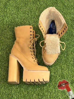 Jeffrey Campbell Boots Women 6.5 M HBIC Wheat Nubuck Shoes Platform Tan Brown - Image 1 of 4