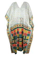 White Multicolored Printed Recycle Silk Dress Beach Resort Wear  Women Dress L-X