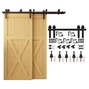 5-20FT Bypass Sliding Barn Door Hardware Kit For Double Door Closet Track Roller - Picture 1 of 9