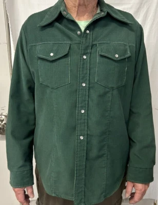 Винтажная западная рубашка Alfie California с зеленым вельветовым воротником и жемчужной застежкой на пуговицах - Изображение 1 из 4