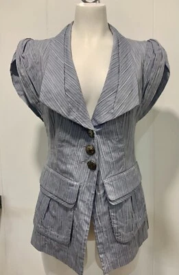Nanette Lepore Women's Blue-Gray Cap Sleeve Cotton Blend Vest Size 4 FLATTERING - Image 1 of 4