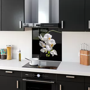 Glass Splashback Kitchen Tile Cooker Panel ANY SIZE White Orchid Flower Plant - Picture 1 of 12