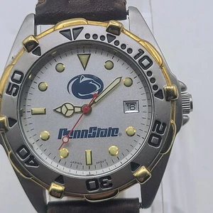 Penn State Stainless Steel Wrist Watch with Brown Leather Band by LogoArt - Picture 1 of 10