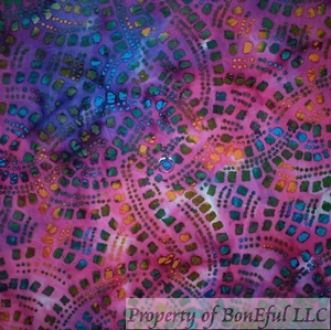 BonEful FABRIC FQ Cotton Quilt Rainbow Batik Purple Pink Blue Tone Blender Print - Picture 1 of 12