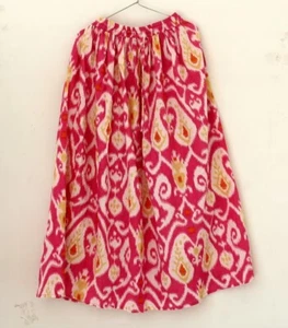 Indian Pink Handmade Cotton Ikat Long Skirt Women's Clothing Partywear skirt US - Picture 1 of 2