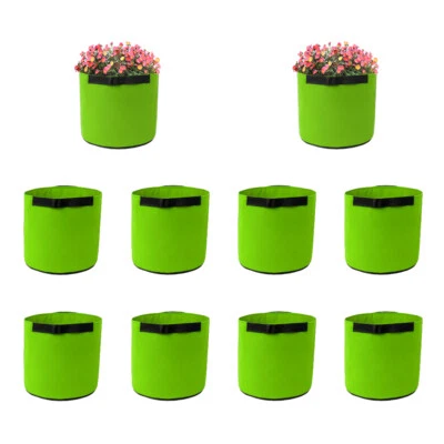 Paquete de 10 bolsas de cultivo verdes tela de aireación macetas de cultivo de raíces con asas Foto 1 de 4