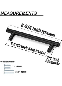 3 Pack 8 3/4" Black Kitchen Cabinet Pulls Stainless Steel Drawer T Bar Handles - Picture 1 of 9