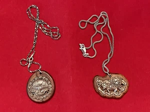 Two (2) 19th Century Chinese Silver Amulets or Pendants Sterling Necklaces - Picture 1 of 10