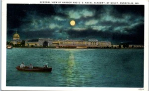 PUERTO y EE. UU. Naval Academy ANNAPOLIS, Maryland MD barco vista nocturna - Postal - Imagen 1 de 2