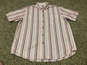 NICE Eddie Bauer Relaxed Fit Red Orange Striped Short Sleeve Button-Up Shirt Lg - Picture 1 of 4