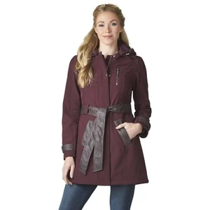 Steve Madden Sz. S Softshell Anorak Burgundy Hooded Zip Up Jacket NWT NO BELT - Picture 1 of 8