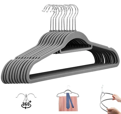 Kleiderbügel Samt Grau 10-100er Mit Steg Platzsparend Hemdenbügel Anti-Rutsch - Bild 1 von 4