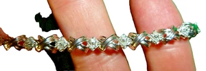 Vtg Diamond Tennis Bracelet -Sterling Silver 1/4 CTTW Round Illusion Broken - Picture 1 of 4