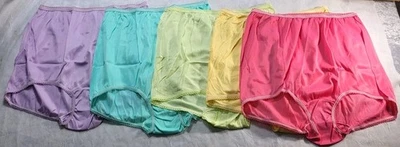 Vtg Double Nylon Gusset Sz10 Lot Of 5 Purple, Aqua,Lime, Yellow, Pink 11221 - Image 1 of 4
