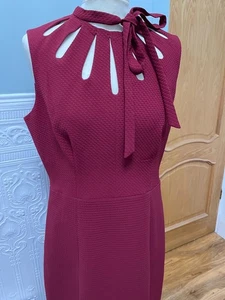 KAREN MILLEN BURGUNDY DRESS TIE AT NECK POCKETS SIZE 14 WOW - Picture 1 of 13