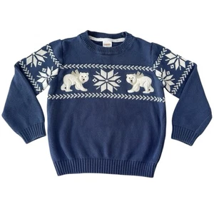 Gymboree Boys 4T Blue White Intarsia Polar Bear Crewneck Bear Hugs Sweater - Picture 1 of 5