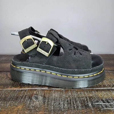 Dr. Martens Dunnet Flower Sandal Womens Size 6 Black Suede Platform Shoes - Image 1 of 4