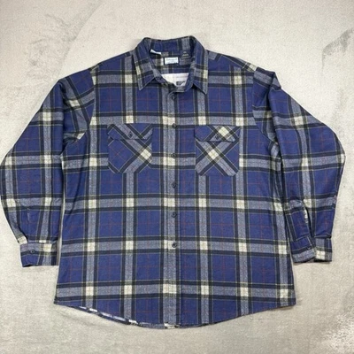 FIELDMASTER Flannel Shirt Men’s 2XL Blue Plaid Perma Prest Check VTG 80s USA - Image 1 of 4