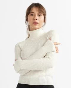 Hermoso suéter de diseñador de mezcla de lana acrílico indio para mujer cuello alto - Imagen 1 de 5