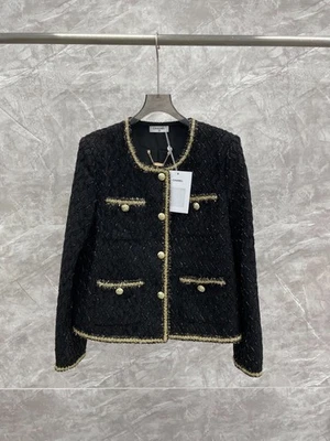 SIN TARIFAS Nueva Chaqueta CHANEL Tweed Para Mujer Clásica Negra Talla L Foto 1 de 4