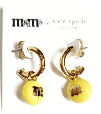 Kate Spade X M&M's Charm Huggie Dangle Earrings Yellow Multi-Color KJ264 NWT - Image 1 of 4