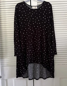 Chicos Tunic Dress Womens 3 XL Polka Dot Blue White Faux Button Back SOFT - Picture 1 of 12