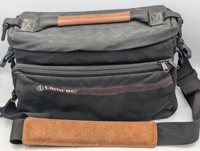 Vintage Black Tamrac Camera Bag W/ Brown Suede Shoulder Strap DSLR SLR A/V  - Image 1 of 4