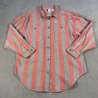 Together Women Missy’s Gray & Red Wide Striped Button Up Shirt, Long Sleeves, XL - Image 1 of 4