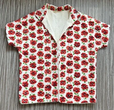 NOS 复古 50 年代 60 年代男式 Cabana 毛巾内衬毛巾衬衫罂粟联盟制造 — 第 1/4 张图片