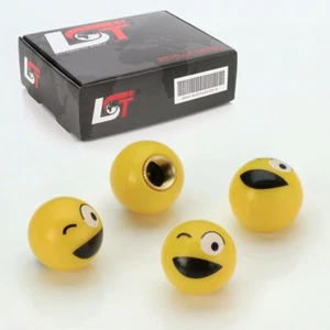 4x Ventilkappen Aluminium Reifen Ventil Emoji Smiley Zwinkern Gelb für SEAT - Bild 1 von 3