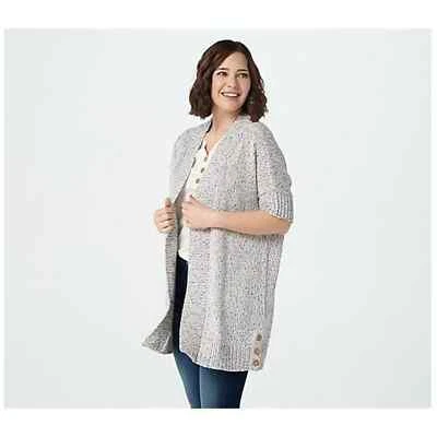 DENIM & CO. NATURALS NEW $65 Open Front Cardigan Button Detail Blue Multi XXS - Image 1 of 4