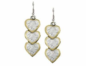 NIB Montana Silversmiths Earrings Silver~Gold Trim Triple Hearts ER151