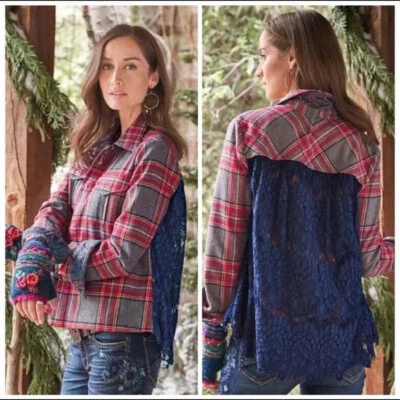 Sundance Wool Plaid 'Shacket' Button-Down Lace Back Size 12. Perfect for fall!  - Image 1 of 4