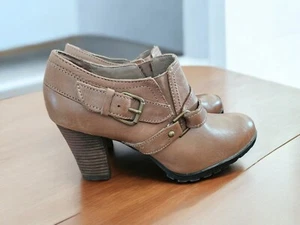 Audrey Brooke "Carlie” Leather Ankle Boots Booties Heels Womens  7 1/2 M Straps - Picture 1 of 11