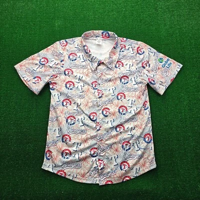 Texas Rangers Shirt Mens Medium White Red Floral All Over Print MLB Baseball - Image 1 of 4
