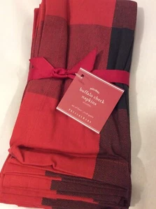 Pottery Barn Buffalo Check Napkins Four (4) New! Red Black Christmas Lodge - Picture 1 of 1
