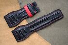 Seven Friday Band Watch Strap 28Mm Leather Handmade Black Color W Red Stitching