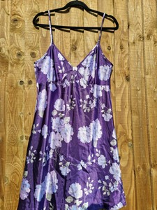 Size 16 Silky Satin Nightie Purple With Sexy Rose Design BHS Spring Summer Night
