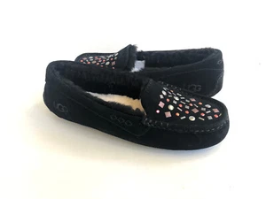 UGG ANSLEY STUD II BLACK CRYSTAL METAL MOCCASIN SHOE US 7 / EU 38 / UK 5 - Picture 1 of 6