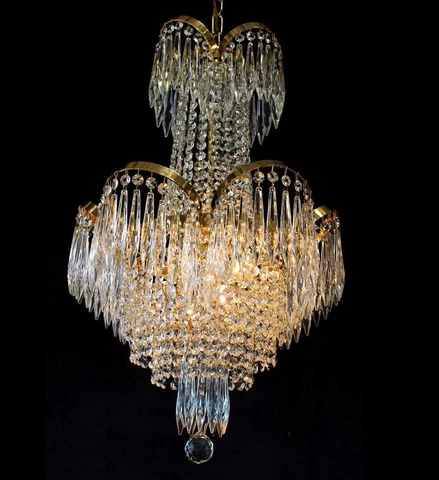 Vintage 17" x 26" Crystal & Brass Chandelier, Italy, 3 Lights, Fine Gold Plated Cover