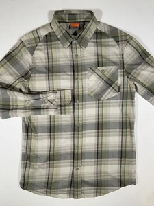 NEW! Merrell Button Up Shirt Mens Sz S Green Beige Plaid Long Sleeve - Picture 1 of 4